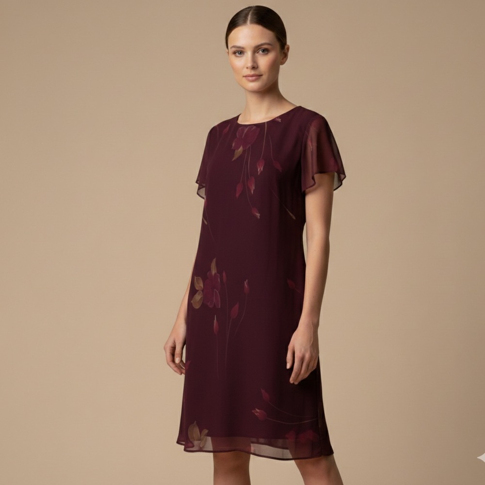 Jessica Howard Red chiffon Midi Floral Fairy Dress 14